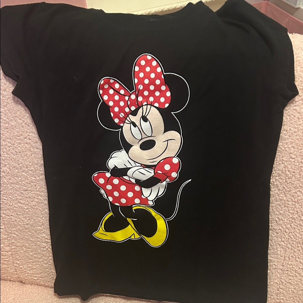 Disney Minnie Mouse Black Tee with Red and Yellow Accents